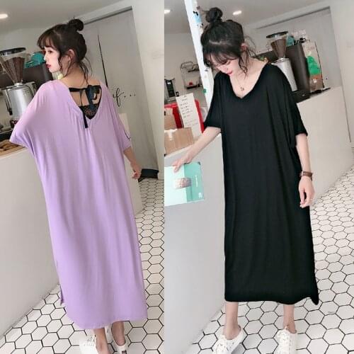 Oversize New Modal Basic Nightgown Nightie Long Fat MM Home Dress Short Sleeve Sleepwear Pregnant Night Shirt Loose Nightwear