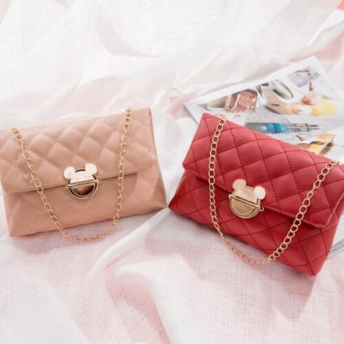 New Mickey Mouse Buckle Square Clutch Women Shopping To Receive Lipstick Bags Diamond Check Fashion Shoulder Bag