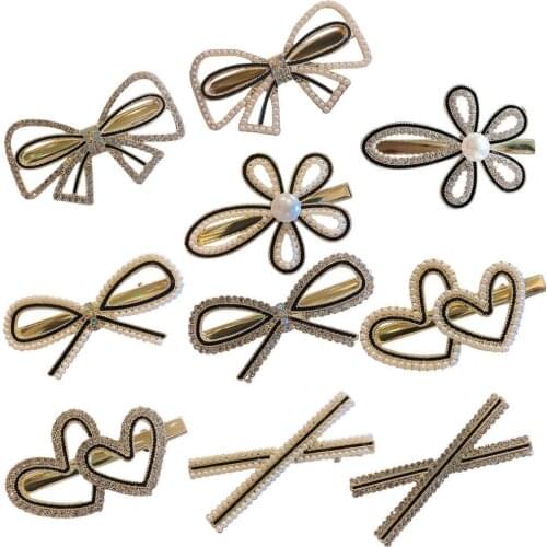 New Headwear Geometric Heart Bowknot Flower Shape Hair Clip Rhinestone Faux Pearl Hairpin Headwear Hairdressing Styling Tool