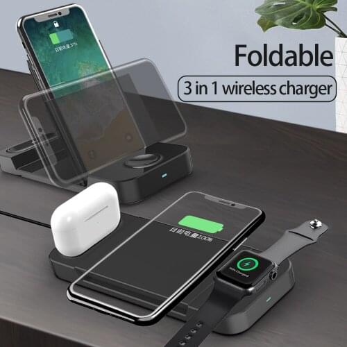 New 15W Folding 3 in 1 Wireless Charging Bracket Mobile Phone Wireless Fast Charging Headset Watch Charger