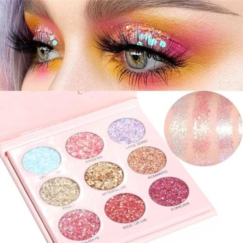 9 Colors Diamond Sequins Eyeshadow Palette Glitter High Gloss Powder Eye Shadow Make Up Palette Long Lasting Shiny Eye Makeup