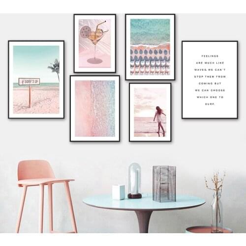 Sandy Beach Woman Palm Surf Drinks Quote Wall Art Canvas Painting Nordic Posters And Prints Wall Pictures For Living Room Decor