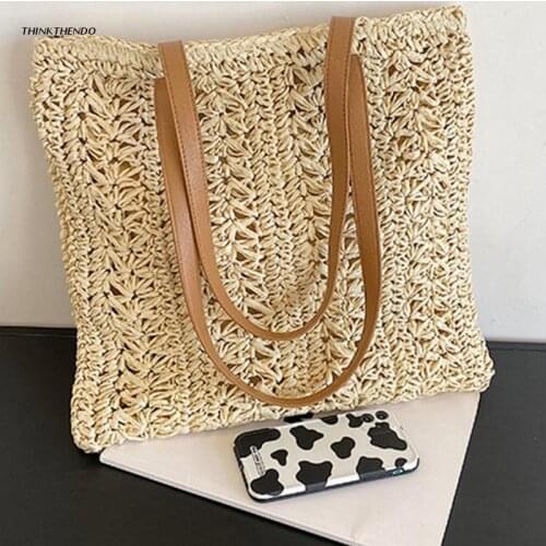 Woven Women Handbags Bohemian Hollow Casual Tote Rattan Straw Beach Bag Summer Tote Weaving Shoulder Bags Handmade