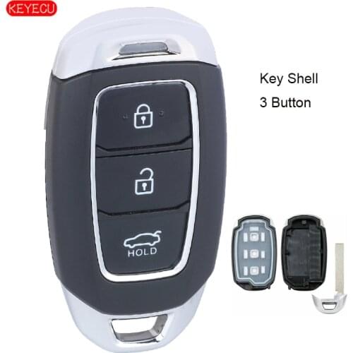 KEYECU 3 Button Smart Card Remote Key Shell Replacement for Hyundai Tucson I30 Creta IX25 Solaris with Insert Emergency Blade