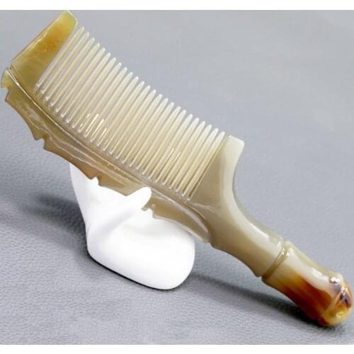 Natural White Horn Material hand-carved Fine Tooth Comb Anti-static Care Hair Care Massage Tool Comb Handmade Ox Horn Comb 20CM