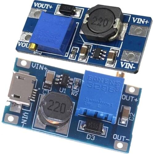 MT3608 DC-DC Adjustable Boost Module 2A Boost Plate Step Up Module with MICRO USB 2V-24V to 5V 9V 12V 28V