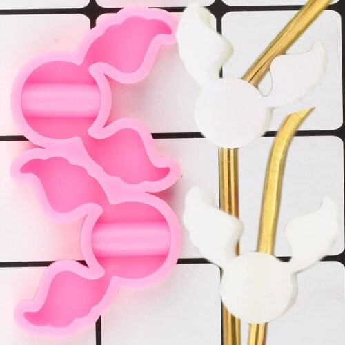 Wings Straw Topper Silicone Mold Chocolate Candy Fondant Cake Decorating Tools DIY Craft Keychain Epoxy Resin Molds Charms Mould