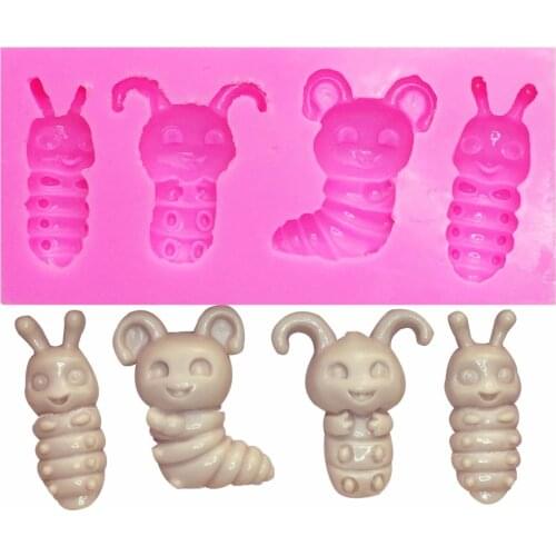 Silkworm baby Cute mini Insect Silicone Fondant Soap 3D Cake Mold Jelly Candy Chocolate Decoration Baking Tool Moulds T1105