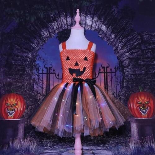 Girls Halloween Pumpkin Led Glowing Tutu Dresses for Girl Evening Party Performence Costumes Children Canival Dancing Clothes