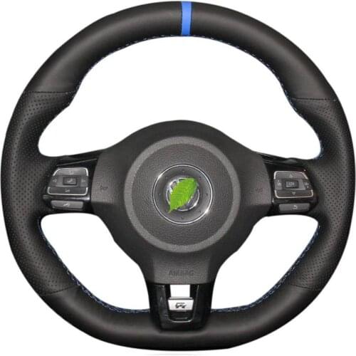 Top Leather Steering Wheel Cover Hand-stitch on Wrap Cover For VolksWagen Golf 6 MK6 Polo Scirocco R Passat CC 2010