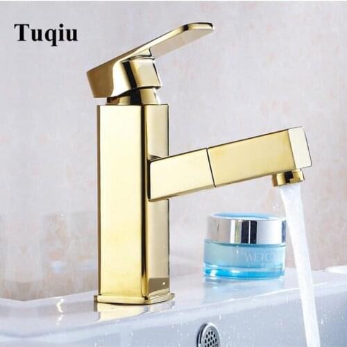 Vidric Pull Out Bathroom Tap Mixer Gold Bathroom Faucet Sink Chrome Pull Out Washroom Faucet Brass Torneira Banheiro