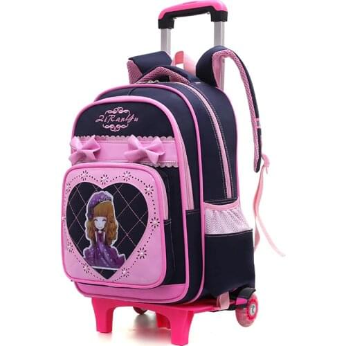 High Quality School Backpack Trolley Backpack With 2 Wheels School Bags For Girls Luggage Bag Primary Children Kid Book Bags