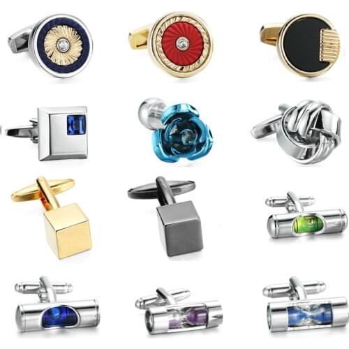 KC-1307 High quality mens shirt cuff button new fashion brand blue rose / spearhead / crystal / hourglass / striped Cuff Links