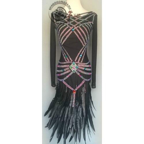 New style latin dance costume sexy stones feather latin dance dress for women latin dance competition dresses A85 S-4XL