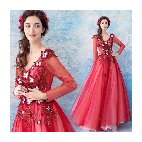 100%real red queen fairy cosplay butterfly embroidery ball gown Medieval Renaissance Gown cosplay Victoria dress Marie Belle