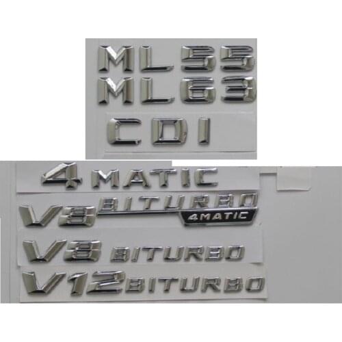 3D Chrome Plastic Car Trunk Rear Letters Words Badge Emblem Emblems Sticker for Mercedes Benz AMG ML55 ML63 ML65 AMG V8 BITURBO
