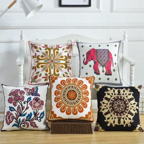 45*45cm Vintage Embroidery Pillow case Cushion Cover Ethnic National Handmade Flower Embroidered Boho