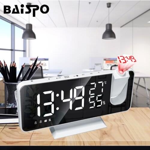 BAISPO Led Digital Ceiling Projection Alarm Clock Usb Wake-Up Fm Radio with Thermometer Calendar Desktop 3-Color Digital Clock