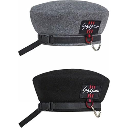 Berets for Women Female Harajuku Beret Hat Darkness Girl Punk Rock Buckle Black Woolen Painter French Vintage Winter Fashion Cap