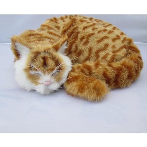Big simulation cat plastic&fur yellow sleeping cat model gift about 29x31x10cm a91