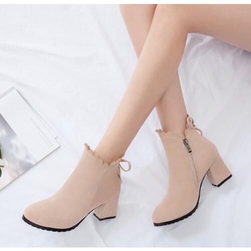 Big Size 9 10 11 12 boots women shoes ankle boots for women ladies boots shoes woman winter Solid color round head metal trim