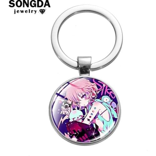 Anime Mirai Nikki Future Diary Collection Keychain Gasai Yuno Amano Yukiteru Figure Pattern Key Ring Art Glass Keyring Fans Gift