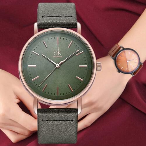 SK Luxury Ladies Rose Gold Green Dial Women Watch Fashion Leather Watches Female Wristwatches Relogio Feminino Montre Femme 2021