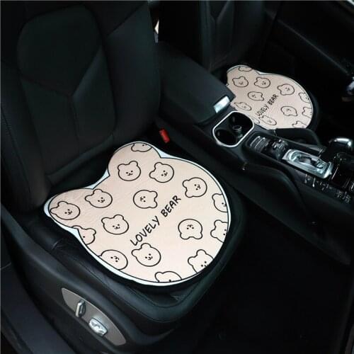 Cartoon Car Seat Cover Protector Bear Cotton Linen Seat Chair Cushion Office Home for Women Beige Car Accessories Decoration