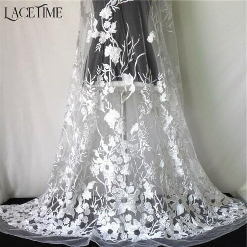 Ivory White Luxury Floral Embroidery Branch Blossom Lace Fabrics Net Yarn Cotton And Polyster Material DIY Wedding Accessories