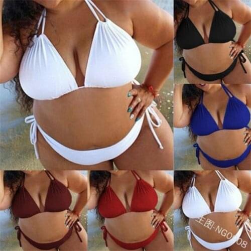 Europe and the United States foreign trade solid size neck split Suit Swimsuit bandage sexy bikini