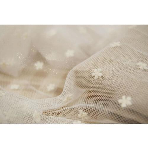 Hot Sale Soft Dot Gauze Lace Beige French Lace fabric Lovely Floarl Lace Cotton Fabric by Yard
