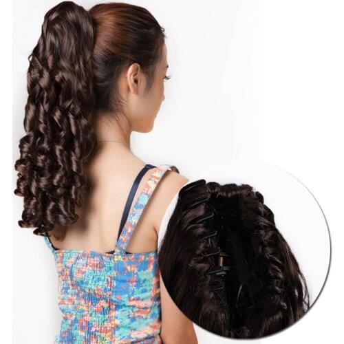 Gres Curly Women Clip-in Ponytail High Temperature Fiber Burgundy Color Hairpieces with Hairpins Synthetic Hair Extension