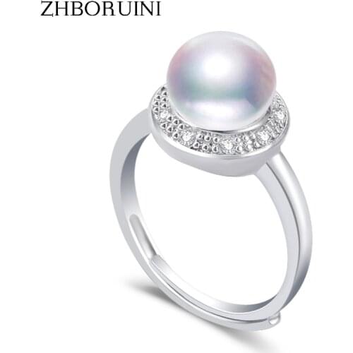 ZHBORUINI 2021 Fashion Pearl Ring Natural Freshwater Pearl Retro Zircon Round Rings 925 Sterling Silver Jewelry For Women Gift
