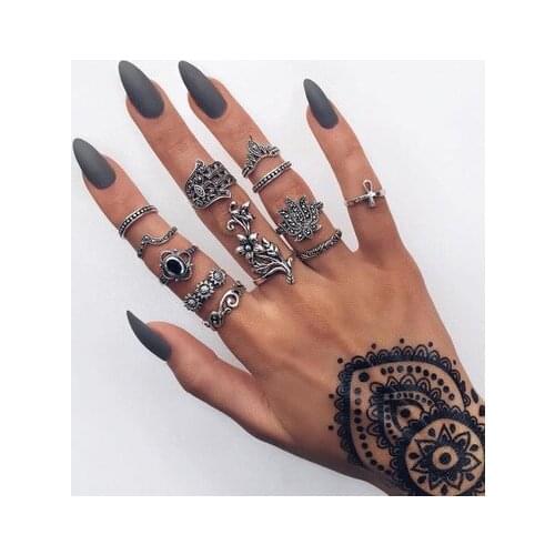 Black ring set women matching rings for girls bagues anillos accessories jewelry sets couple gift bohemian slytherin egirl