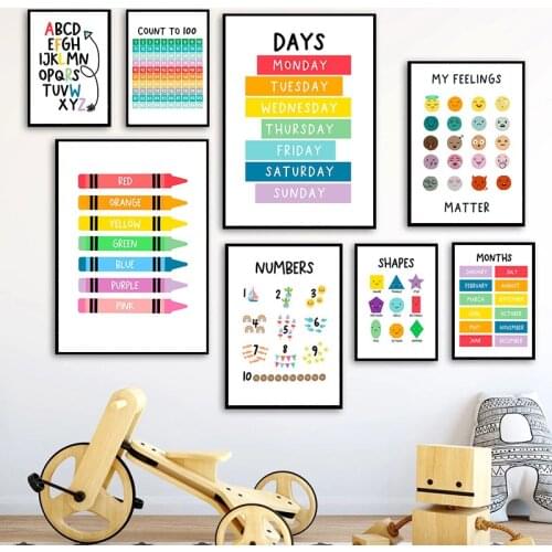 Colorful Kids Bedroom Wall Art Poster Print ABC Alphabet Education Art Sun Rainbow Canvas Nursery Paintings Nordic Picture Decor