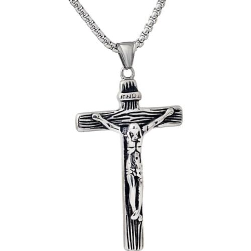 Cross Necklace INRI Crucifix Jesus Piece Pendant Stainless Steel Men Chain Catholic Jewelry Christmas Gifts