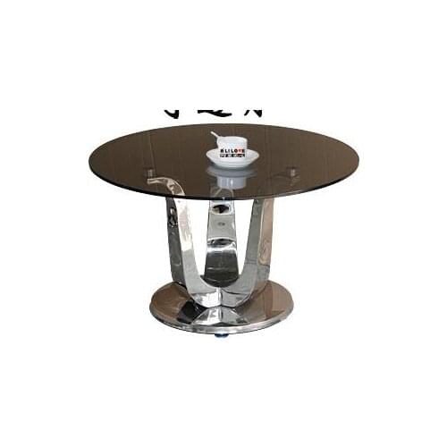 Little sitting room sofa round table of toughened glass, stainless steel round tea table