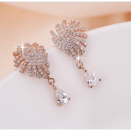 DE147 Fashion Refined Grace 4A Zircon Feather Wing Earrings Girlfriend Gift Party Banquet Woman Jewelry Earrings 2021