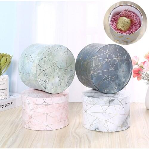Marble Romantic Round Flower Box Lid Hug Florist Flower Packaging Paper Bag Gift Candy Cookies For Party Wedding Gift Box