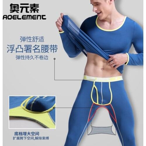 Mens fall clothes Basic Mens Thermal Underwear Set Tight low collar Big round neck bottoming shirt Mens cotton sweater