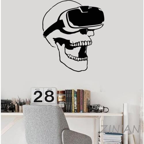 Skull VR Headset Virtual Reality Gamer Video Game Wall Stickers Decal Mural Wallpaper for Boys Man Cave Decor Z562