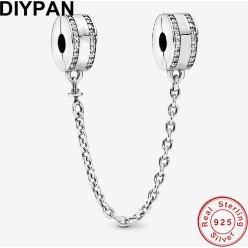 Fit Original Pandora Bracelet Charms 925 Sterling Silver Safety Chain Clip Charm Necklace Pendant Berloque Jewelry