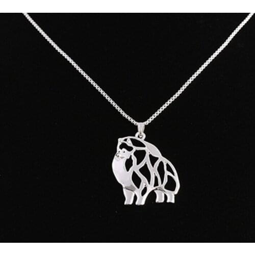 RONGQING 1pcs/lot Pomeranian Pendant Necklace Hollow Dog Pendant Charm Necklace for Women Birthday Gift Idea