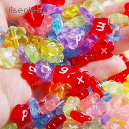 Hisenlee 4X11MM Flower Shape Clear Multicolor Acrylic English Alphabet Interval Beads Random letter 50pcs/pack