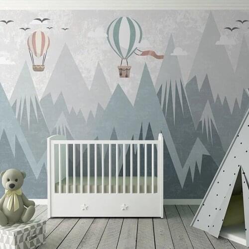 Custom 3D Self Adhesive Wallpaper Cartoon Balloon Geometric Mountain Children Room Bedroom Decoration Painting Mural Waterproof