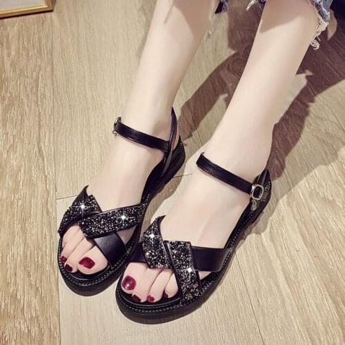 Rimocy Summer Cross Strap Crystal Sandals Women 2021 Comfortable Low Heel Open Toe Sandalias Woman Soft Bottom Casual Shoes Lady