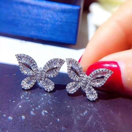 Fashion Butterfly Stud Earrings Charm Piercing Jewelry Inlay AAA Cubic Zirconia Womens Wedding Party Luxury Insect Earring S925