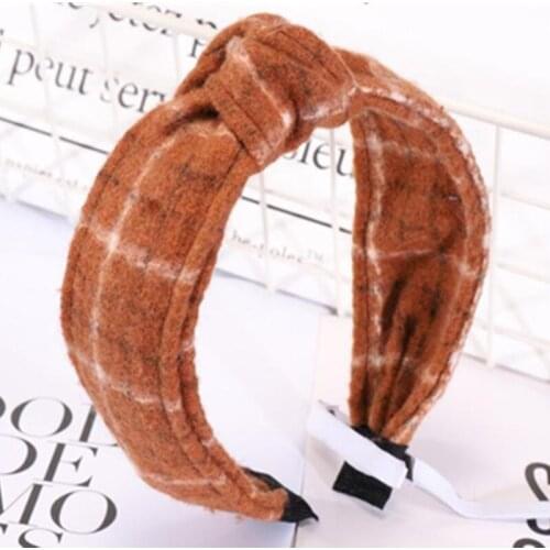 Wide Plaid Headband Hairband Knotted for Women Retro Hair Accessories Topknot Bow Hairband Girls Hairband Adult Head Band Turban