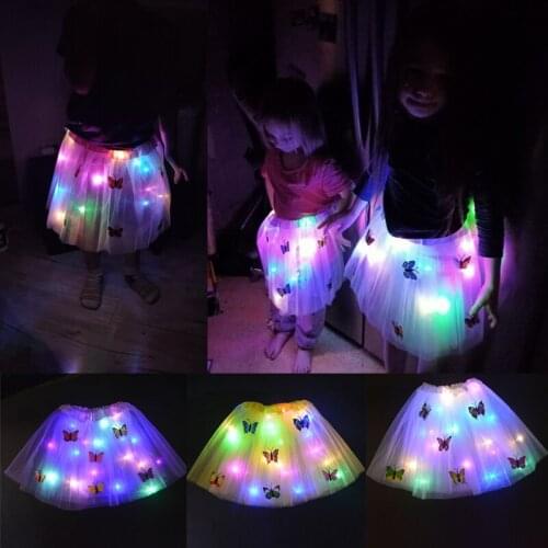 LED Butterfly Glow Tutu Luminous Lighted Mini Skirt Party Costume Ball Show Wedding Birthday Gift 2-12 Years Girls