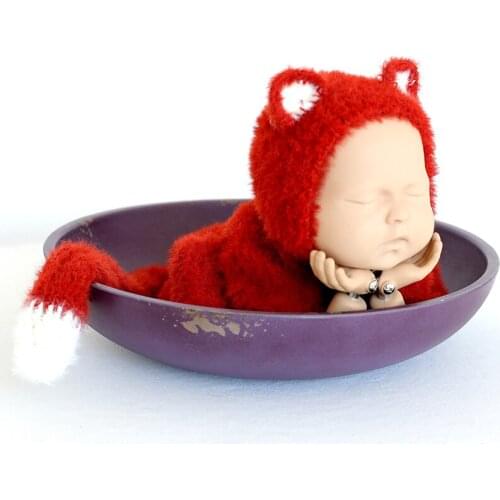 Knitted Fox Romper Bonnet Set Newborn Animal Footed Romper Overall Outfit Photography Props Baby girl Clothes Photo Props